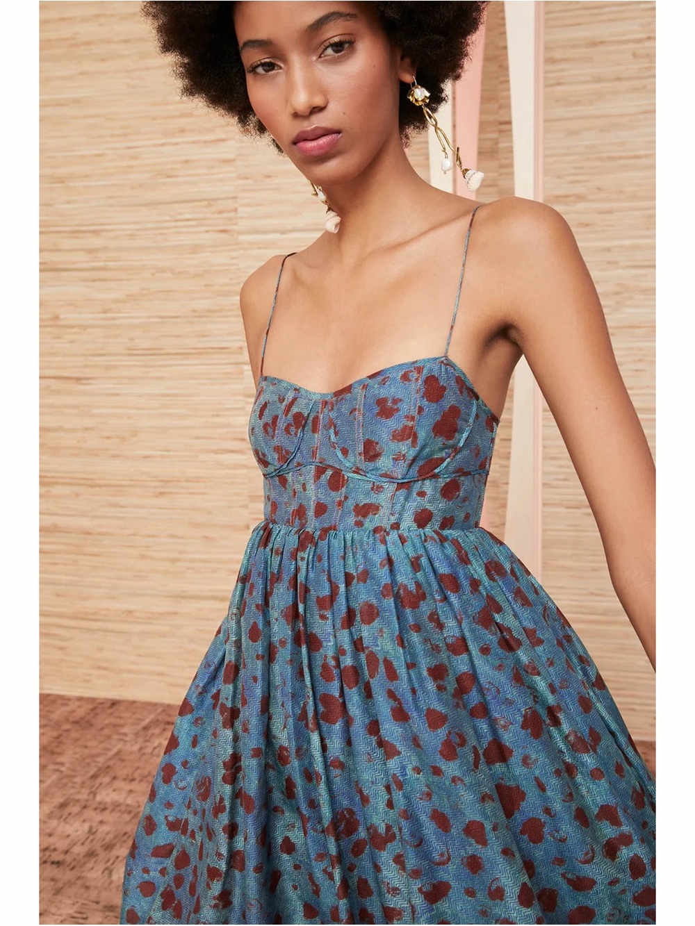 Ulla Johnson Teal Maxi Dress with Brown Spot Print - Picture 2 of 11